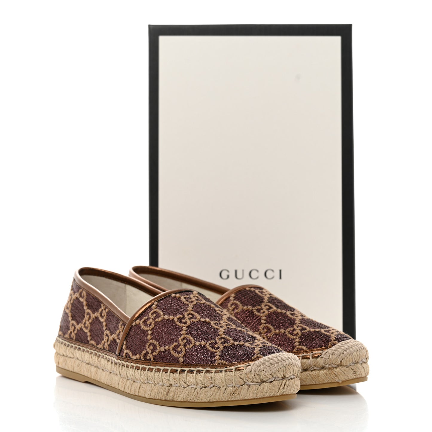 Lame Nappa GG Monogram Espadrilles 38 Brown Beige Light Bronze