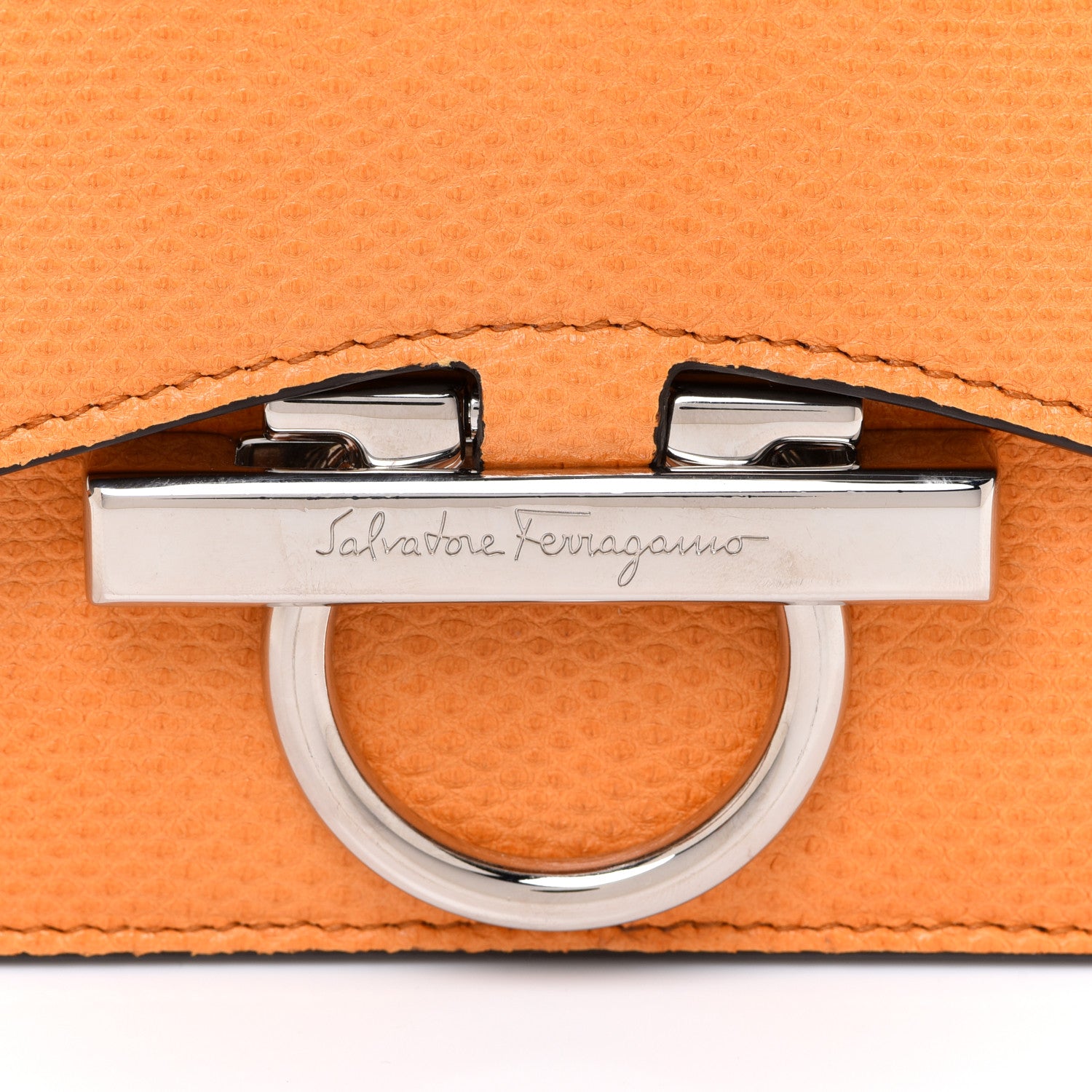 Salvatore Ferragamo Calfskin Reptile Embossed Small Joanne Crossbody Orange 6 of 9