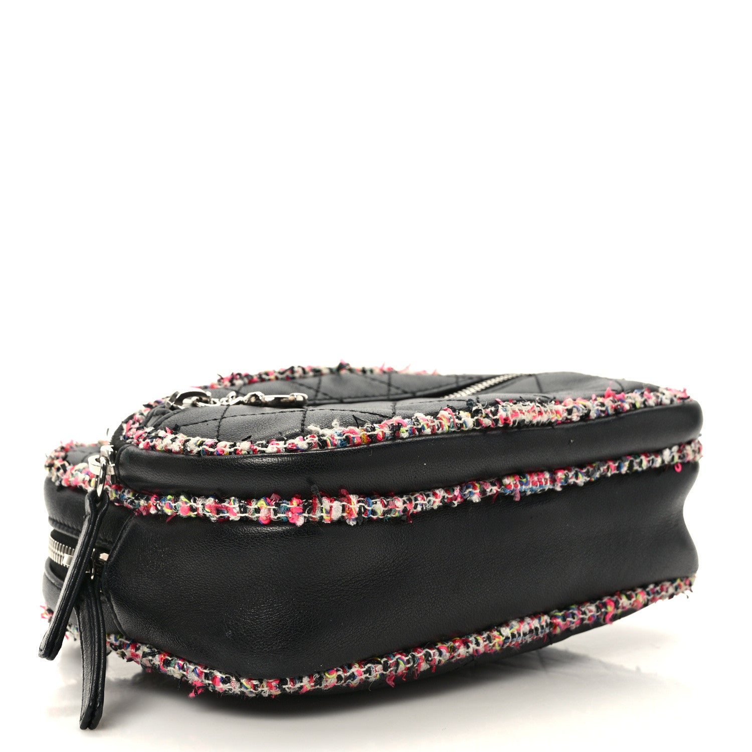 Chanel Lambskin Quilted Tweed Elegant Trim Front Zip Camera Case Black 4 of 9