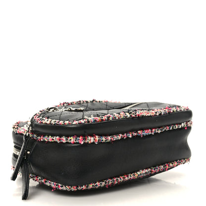 Chanel Lambskin Quilted Tweed Elegant Trim Front Zip Camera Case Black 4 of 9
