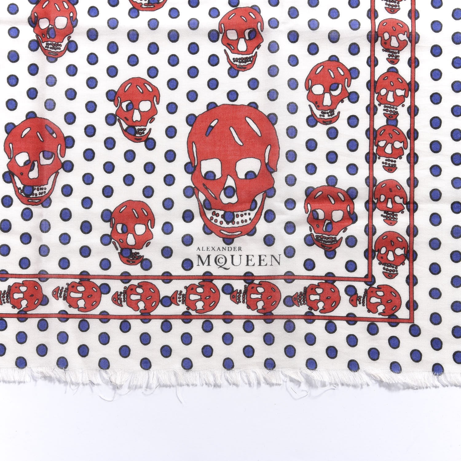 Alexander McQueen Cashmere Silk Skull Polka Dot Scarf Ivory Red 2 of 4