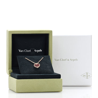 Van Cleef & Arpels 18K Rose Gold Carnelian Sweet Alhambra Heart Pendant Necklace 5 of 5