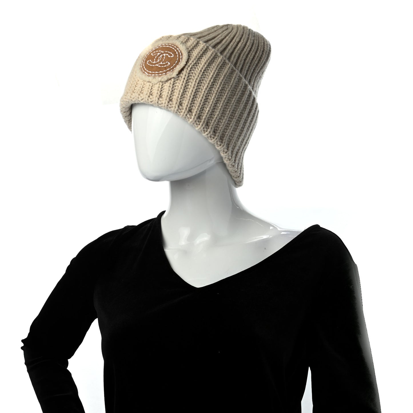 Wool Cashmere CC Beanie Hat White