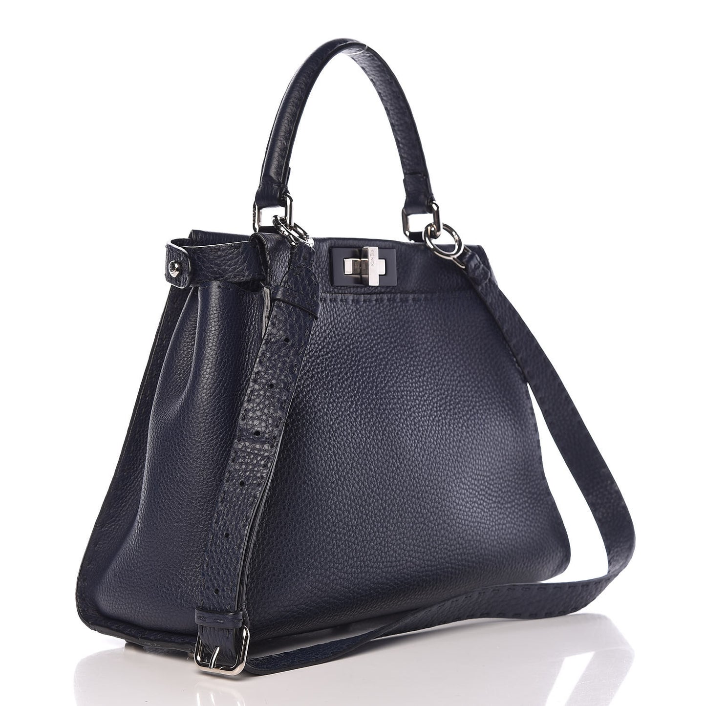 Cuoio Romano Selleria Medium Peekaboo Iconic Satchel Blue Notte