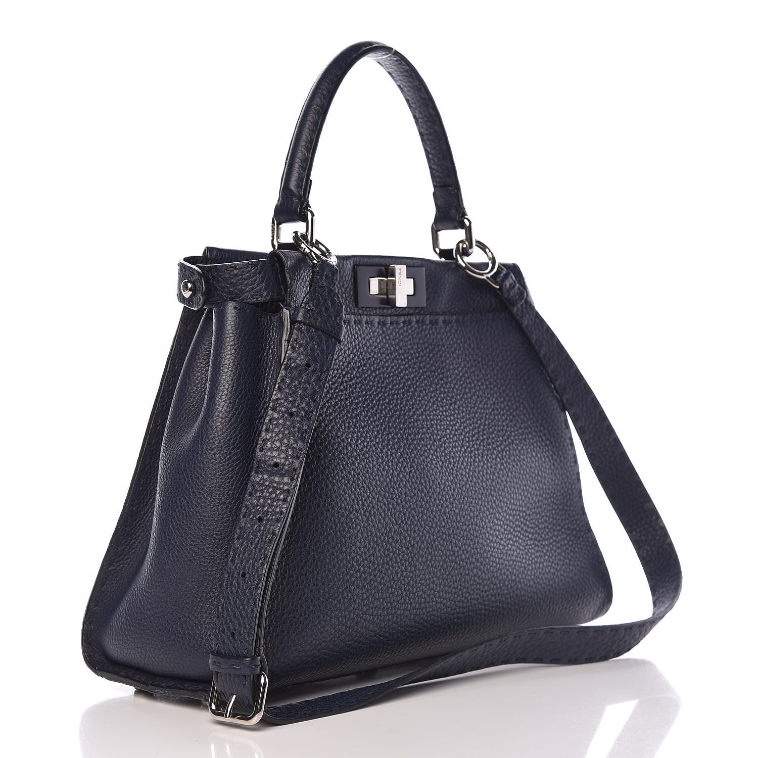 Fendi Cuoio Romano Selleria Medium Peekaboo Iconic Satchel Blue Notte 3 of 10