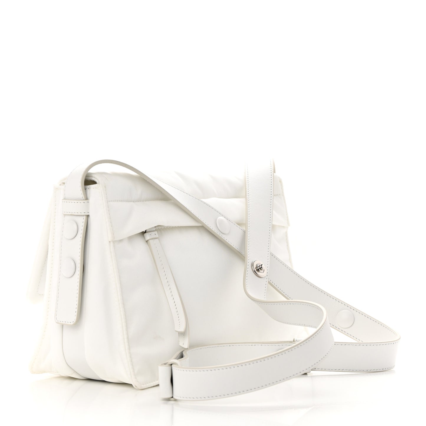 Re-Nylon Vitello Padded Small Flap Shoulder Bag White