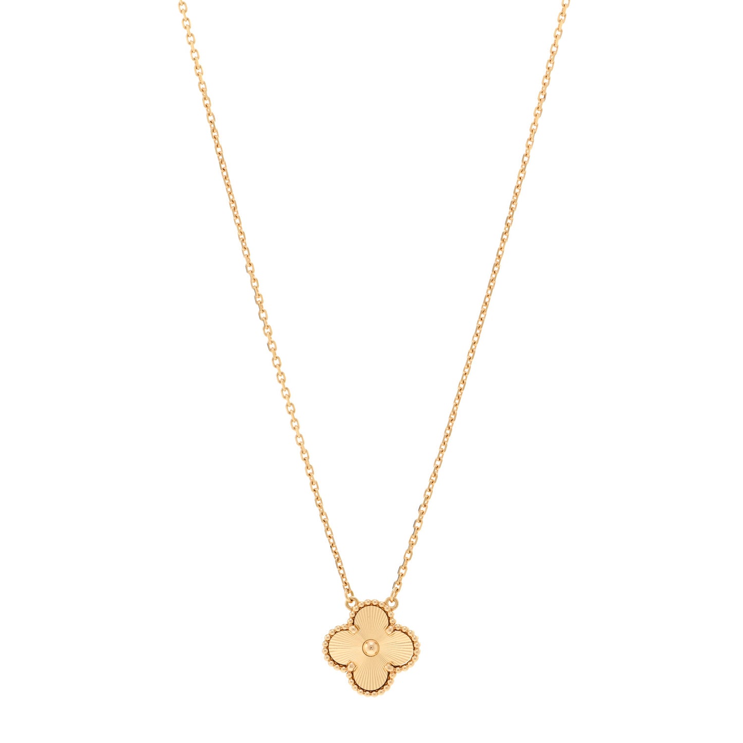 18K Yellow Gold Guilloche Vintage Alhambra Pendant Necklace