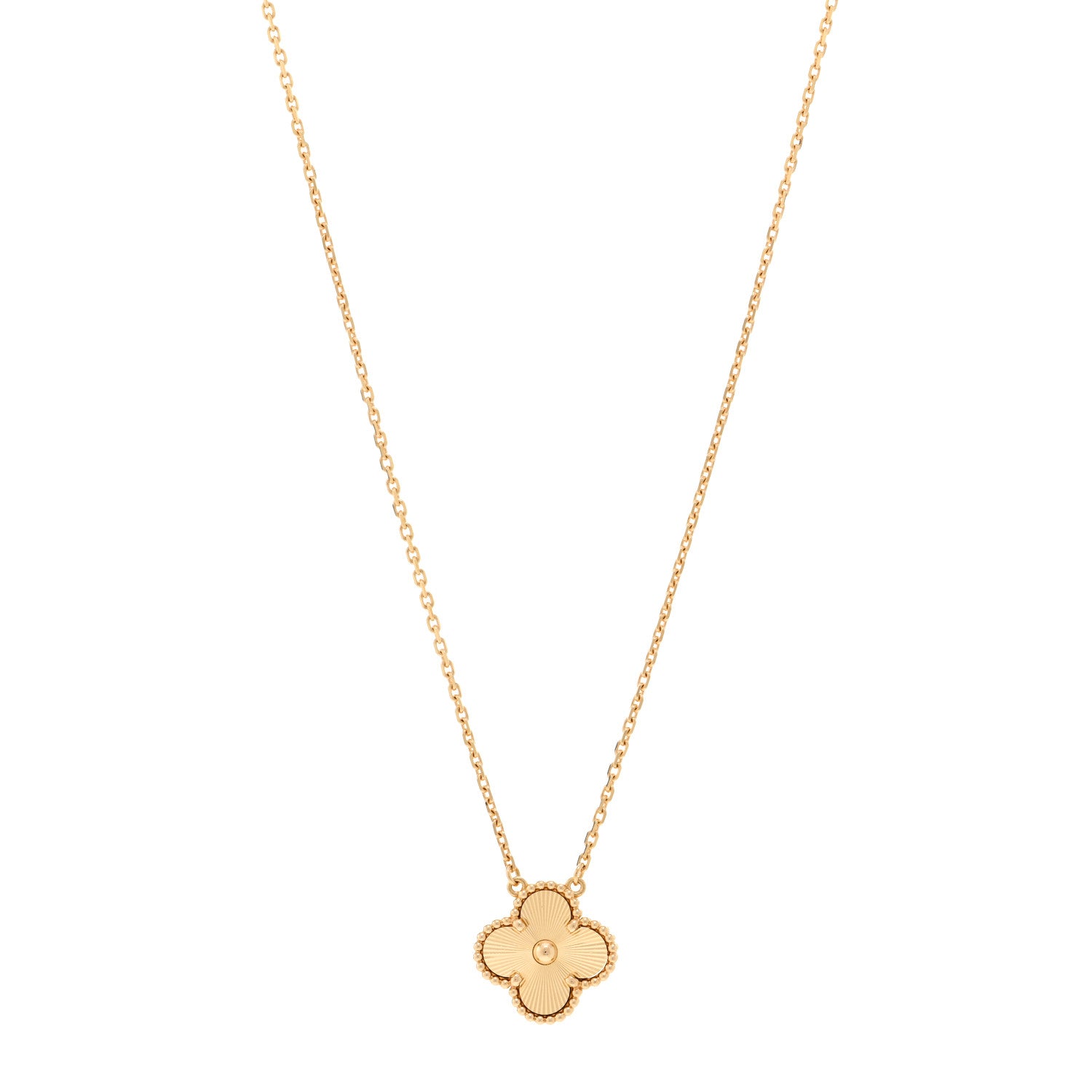 Van Cleef & Arpels 18K Yellow Gold Guilloche Vintage Alhambra Pendant Necklace 1 of 5