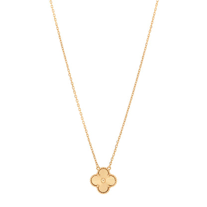 Van Cleef & Arpels 18K Yellow Gold Guilloche Vintage Alhambra Pendant Necklace 1 of 5