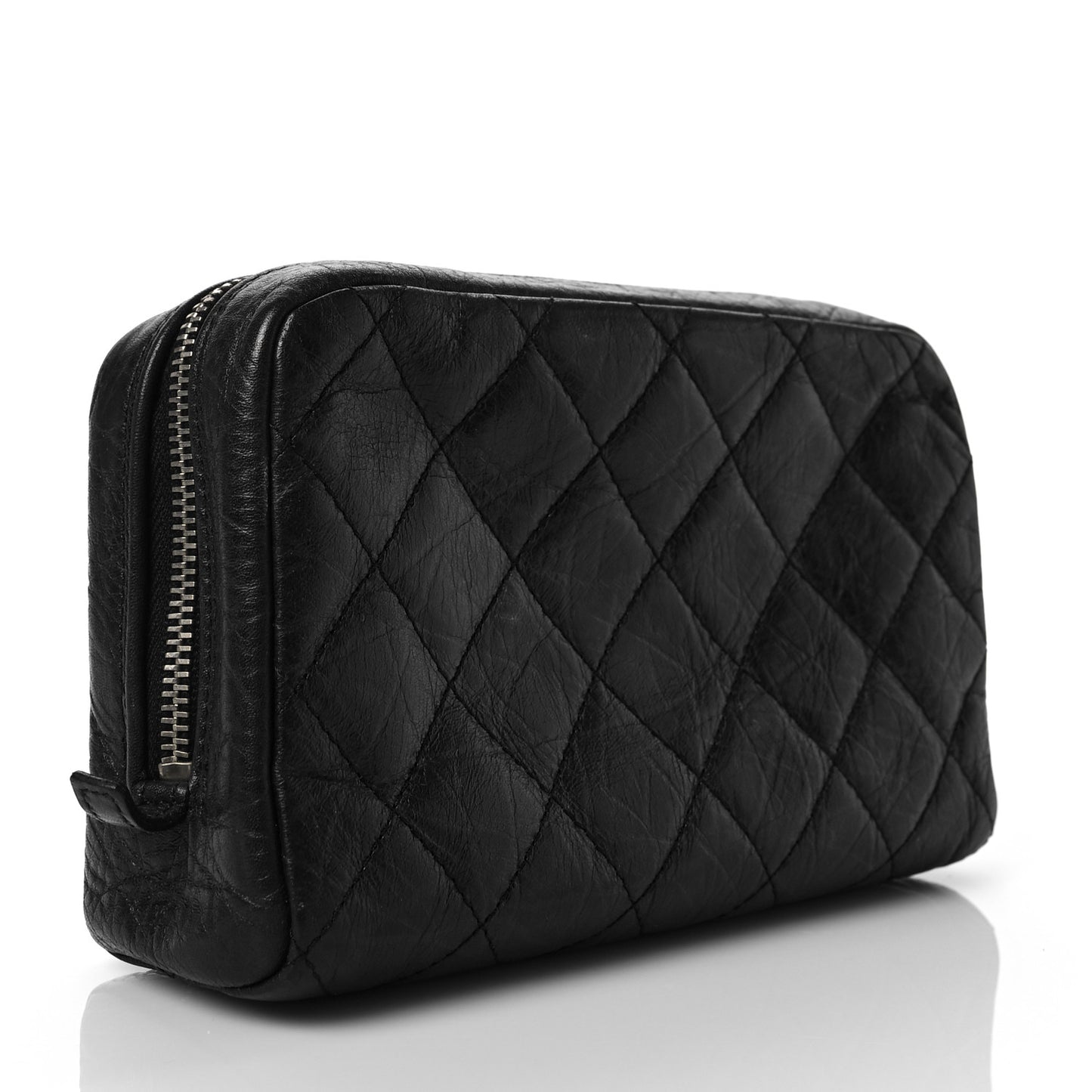 Aged Calfskin Quilted Cambon Cosmetic Case Black