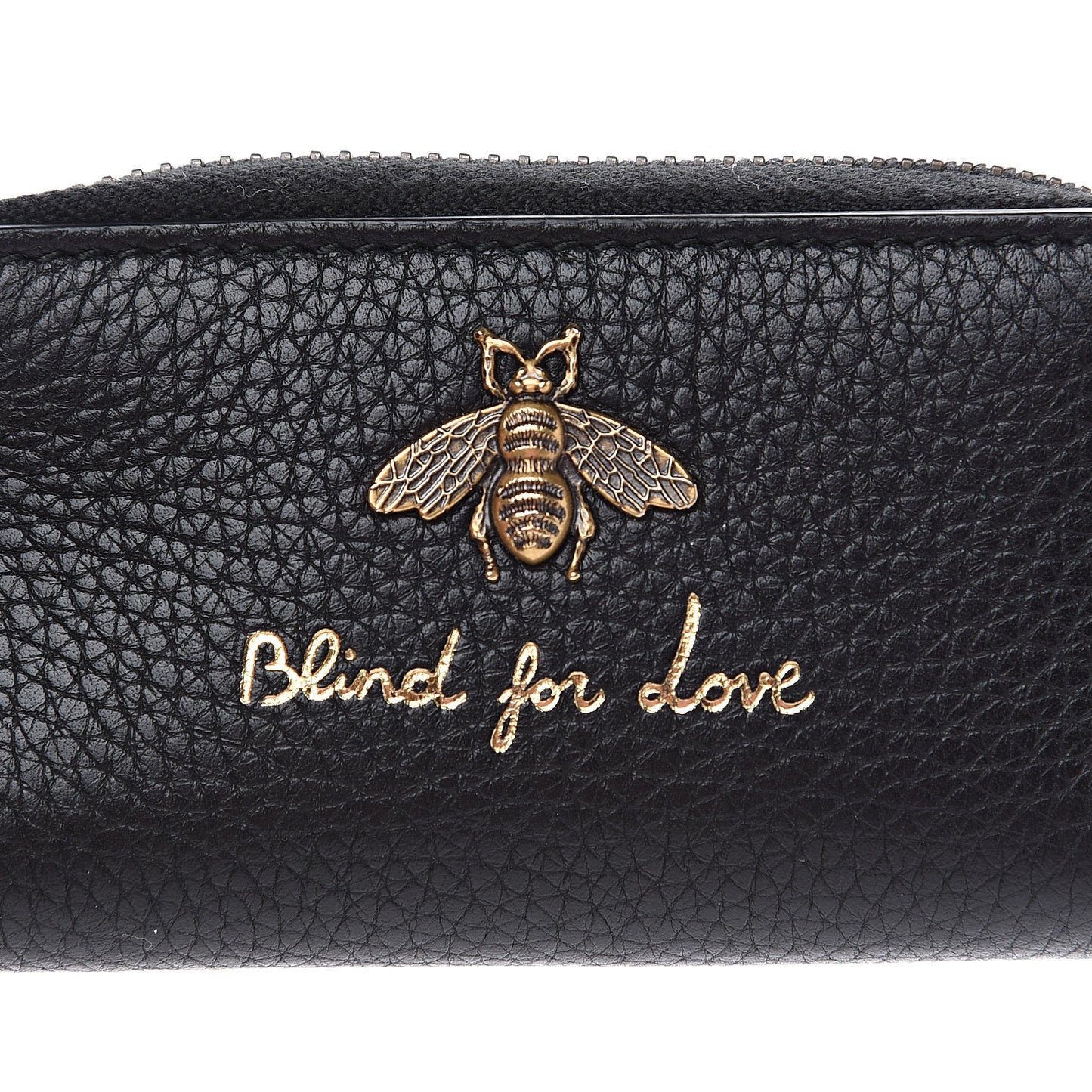Pebbled Calfskin Blind For Love Animalier Zip Around Key Case Black