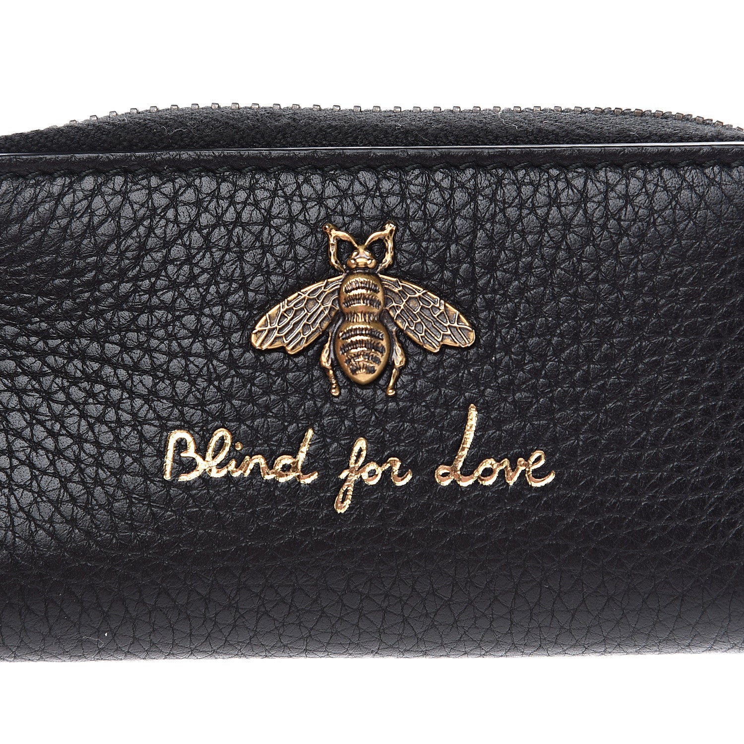 Gucci Pebbled Calfskin Blind For Love Animalier Zip Around Key Case Black 6 of 6
