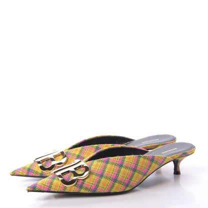 Balenciaga Tweed Plaid BB Knife Pointed Toe 40mm Mules 39 Jaune Rose Fluo 3 of 10