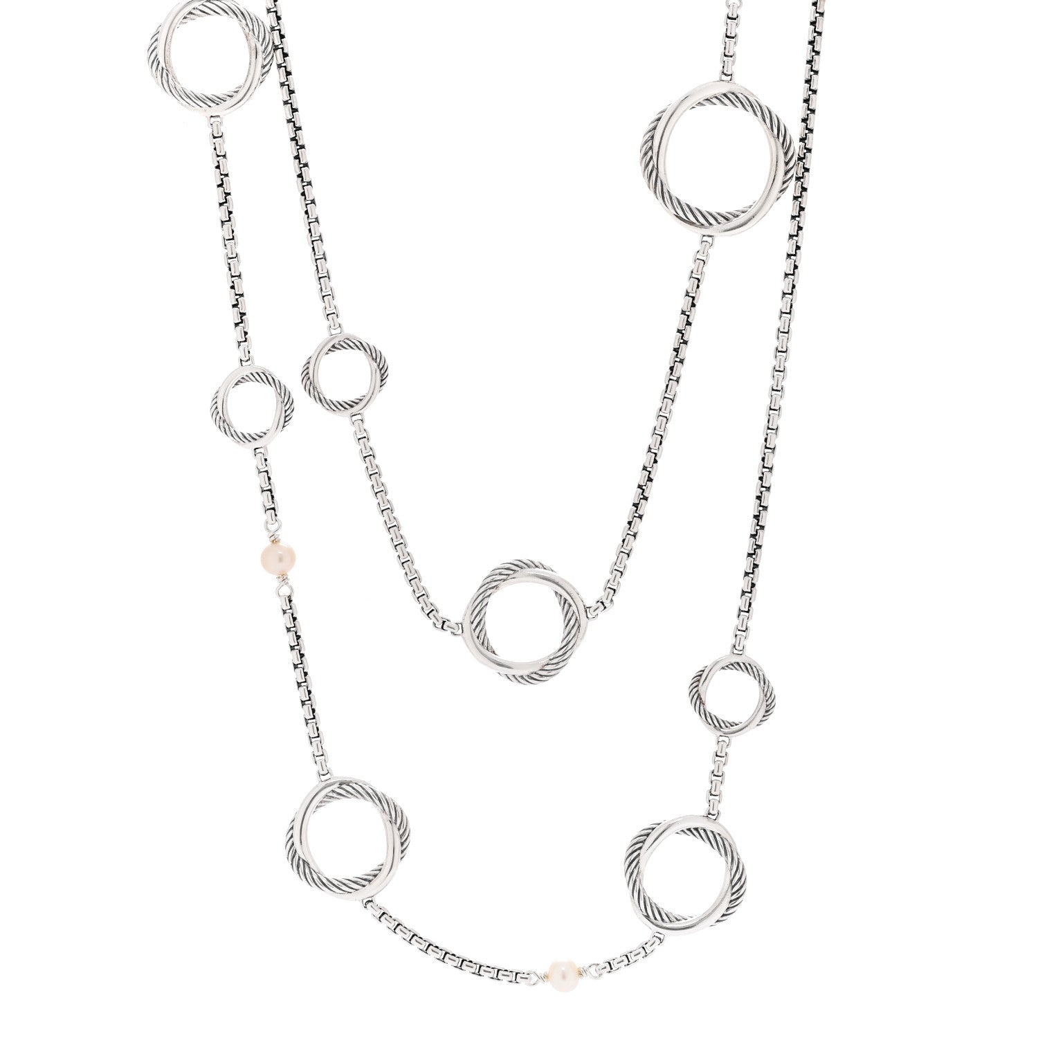 David Yurman Sterling Silver Freshwater Cultured Pearl Infinity Station Chain Necklace 1 of 4