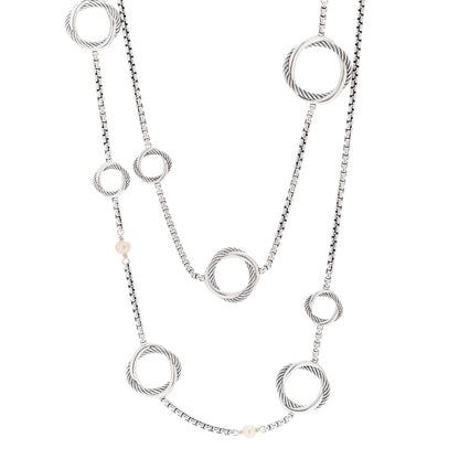 David Yurman Sterling Silver Freshwater Cultured Pearl Infinity Station Chain Necklace 1 of 4