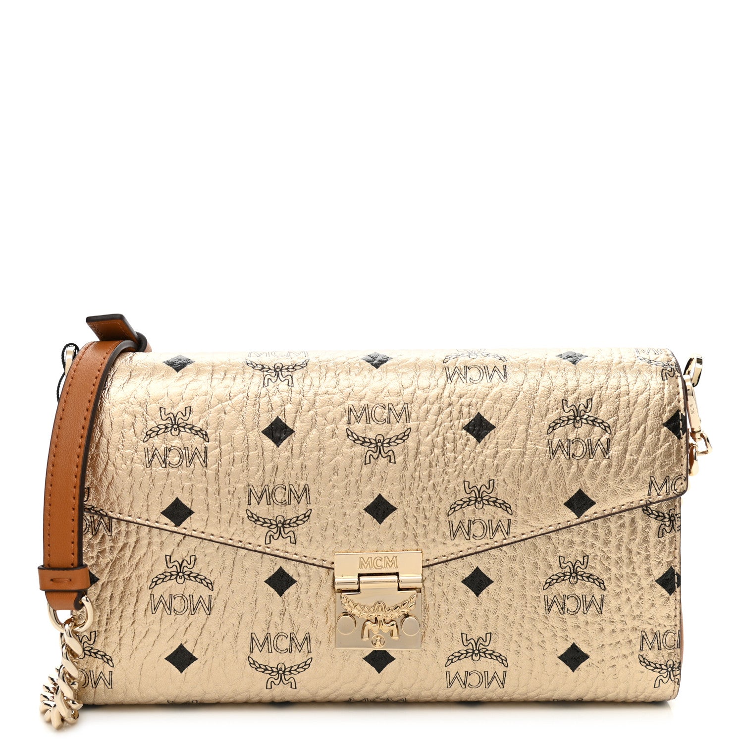 MCM Metallic Visetos Medium Millie Crossbody Bag Berlin Gold 1 of 9