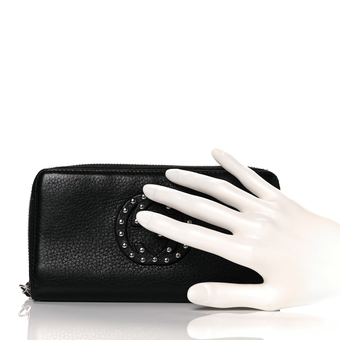 Pebbled Calfskin Studded Soho Zip Around Wallet Black