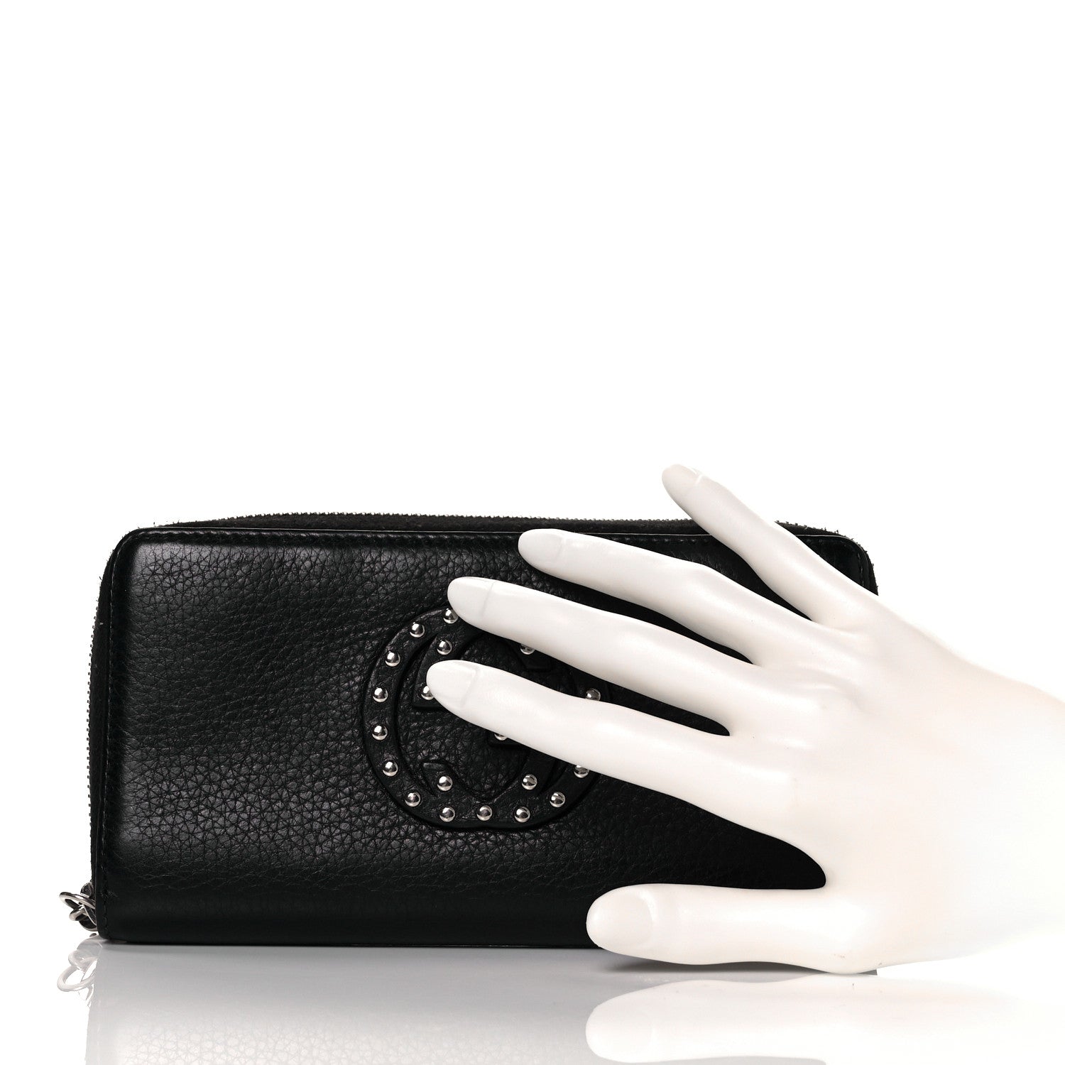 Gucci Pebbled Calfskin Studded Soho Zip Around Wallet Black 2 of 8