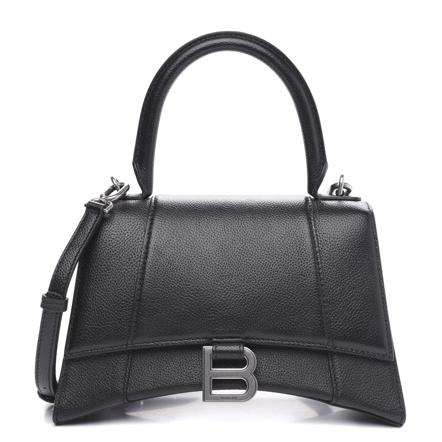 Grained Calfskin Small Hourglass Top Handle Bag Black