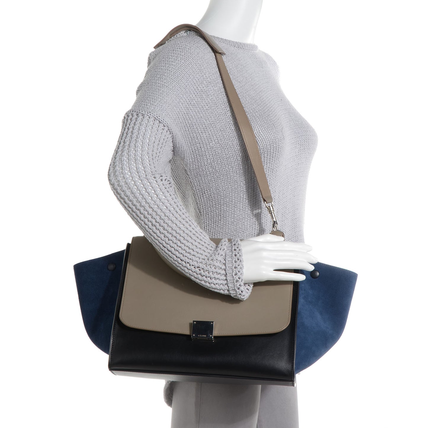 Textured Calfskin and Suede Medium Trapeze Tri-Color Sand