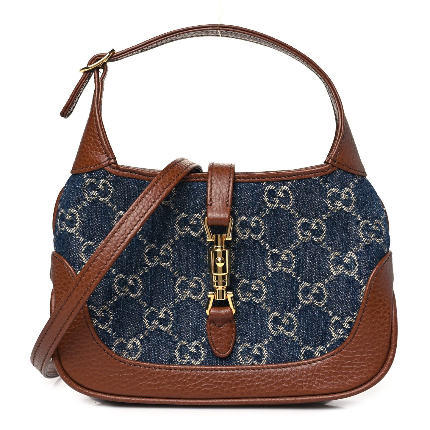 New Denim GG Monogram Calfskin Mini Jackie 1961 Hobo Blue Tea Cuir