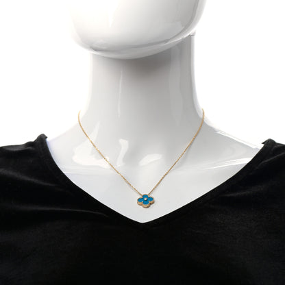 Van Cleef & Arpels 18K Yellow Gold Diamond Celestial Blue Sevres Porcelain Vintage Alhambra Pendant Necklace 2 of 6