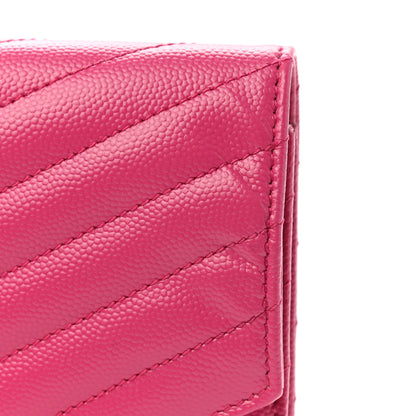 Saint Laurent Grain De Poudre Matelasse Chevron Monogram Envelope Clutch Fuxia Couture 8 of 9
