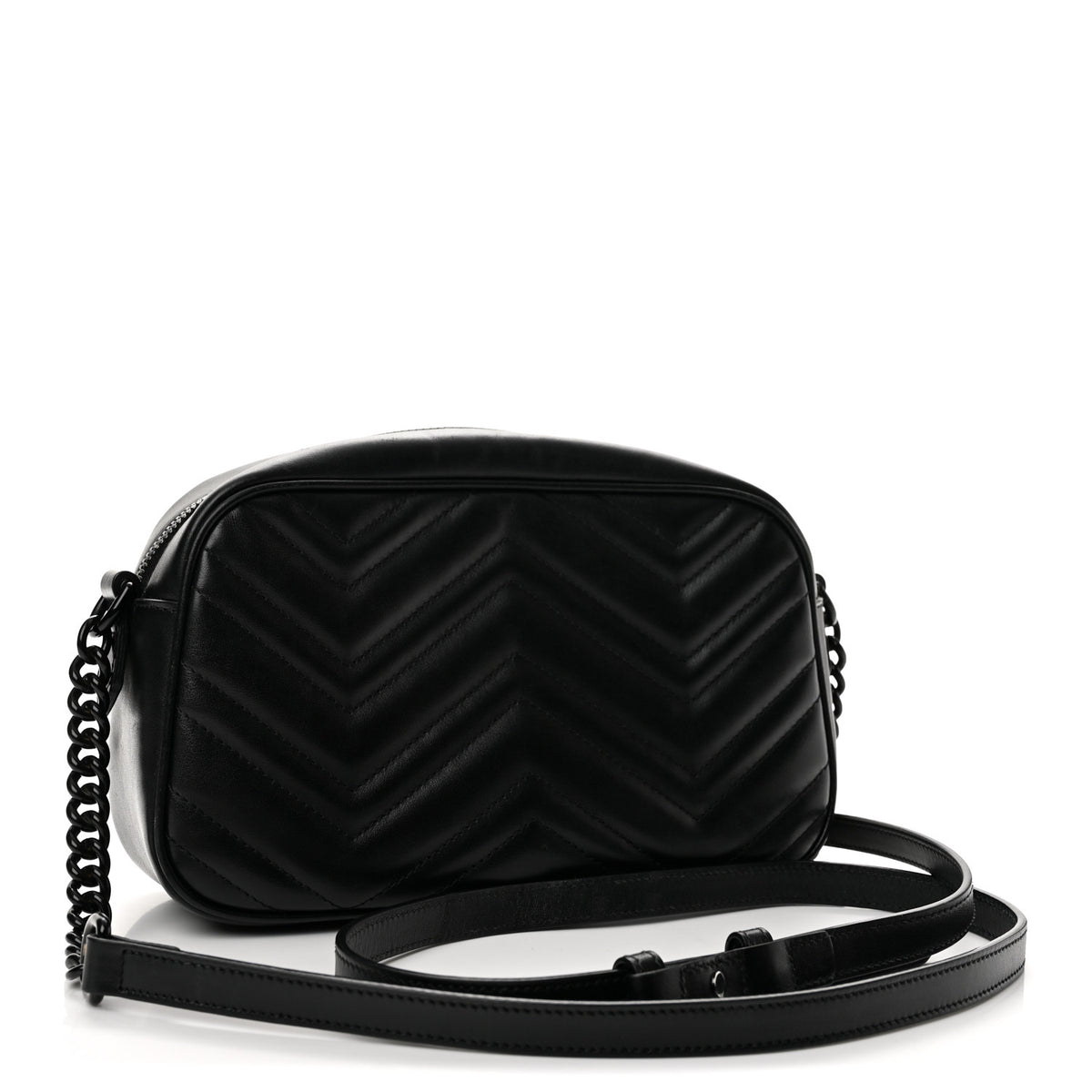 Gucci Calfskin Matelasse Monochrome Small GG Marmont Chain Shoulder Bag Black 3 of 12