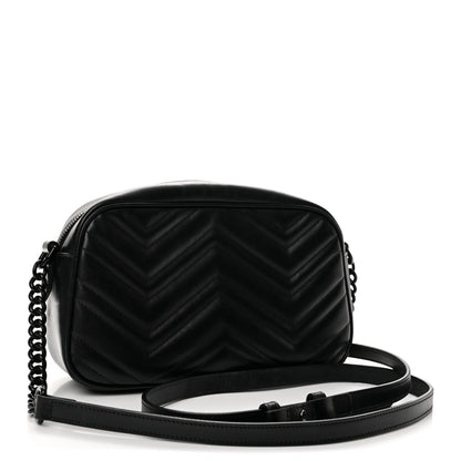 Gucci Calfskin Matelasse Monochrome Small GG Marmont Chain Shoulder Bag Black 3 of 12