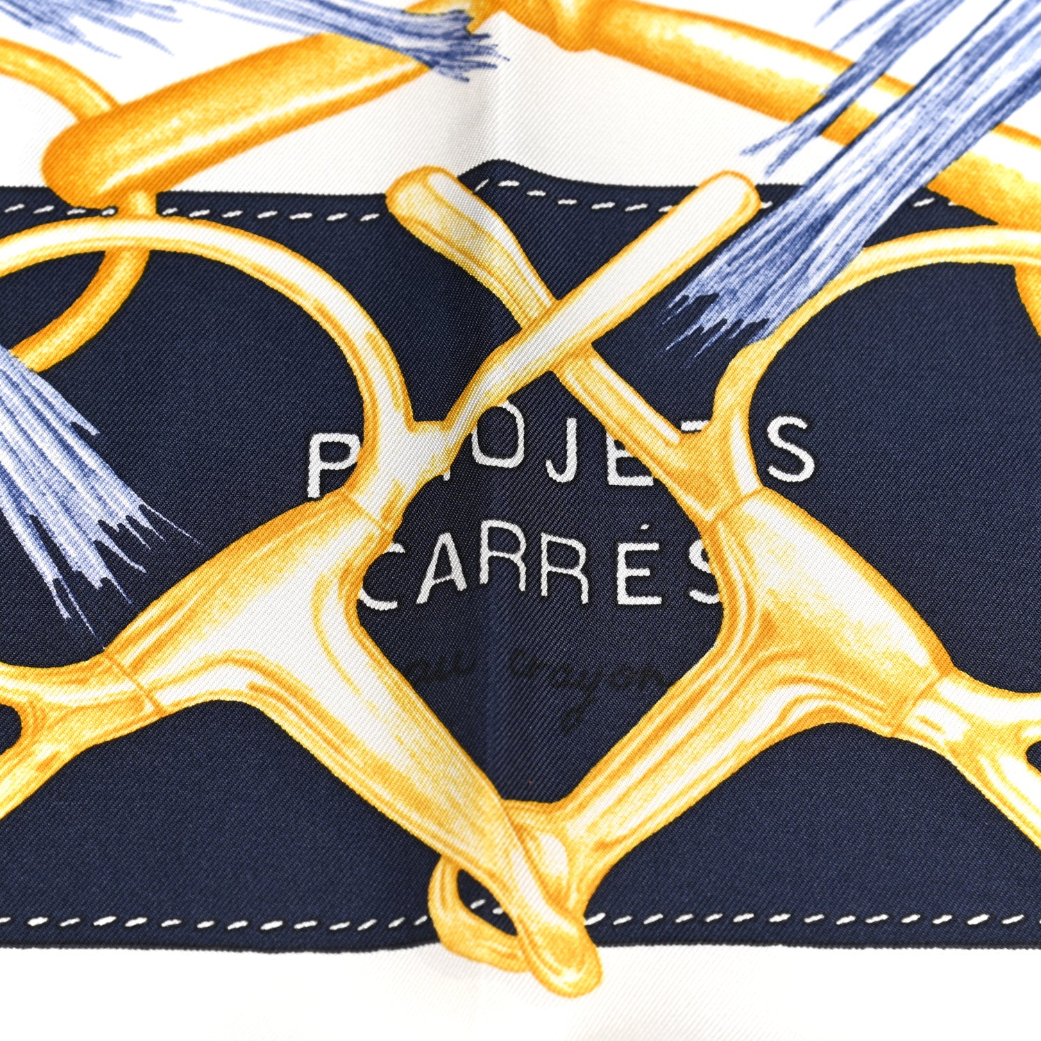 Hermes Silk Projets Carres Au Crayon Scarf 90 Bleu Marine White Indigo 5 of 5