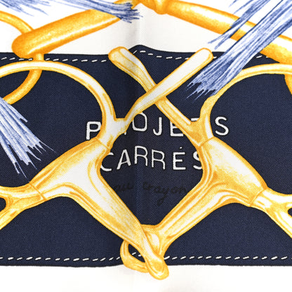Hermes Silk Projets Carres Au Crayon Scarf 90 Bleu Marine White Indigo 5 of 5