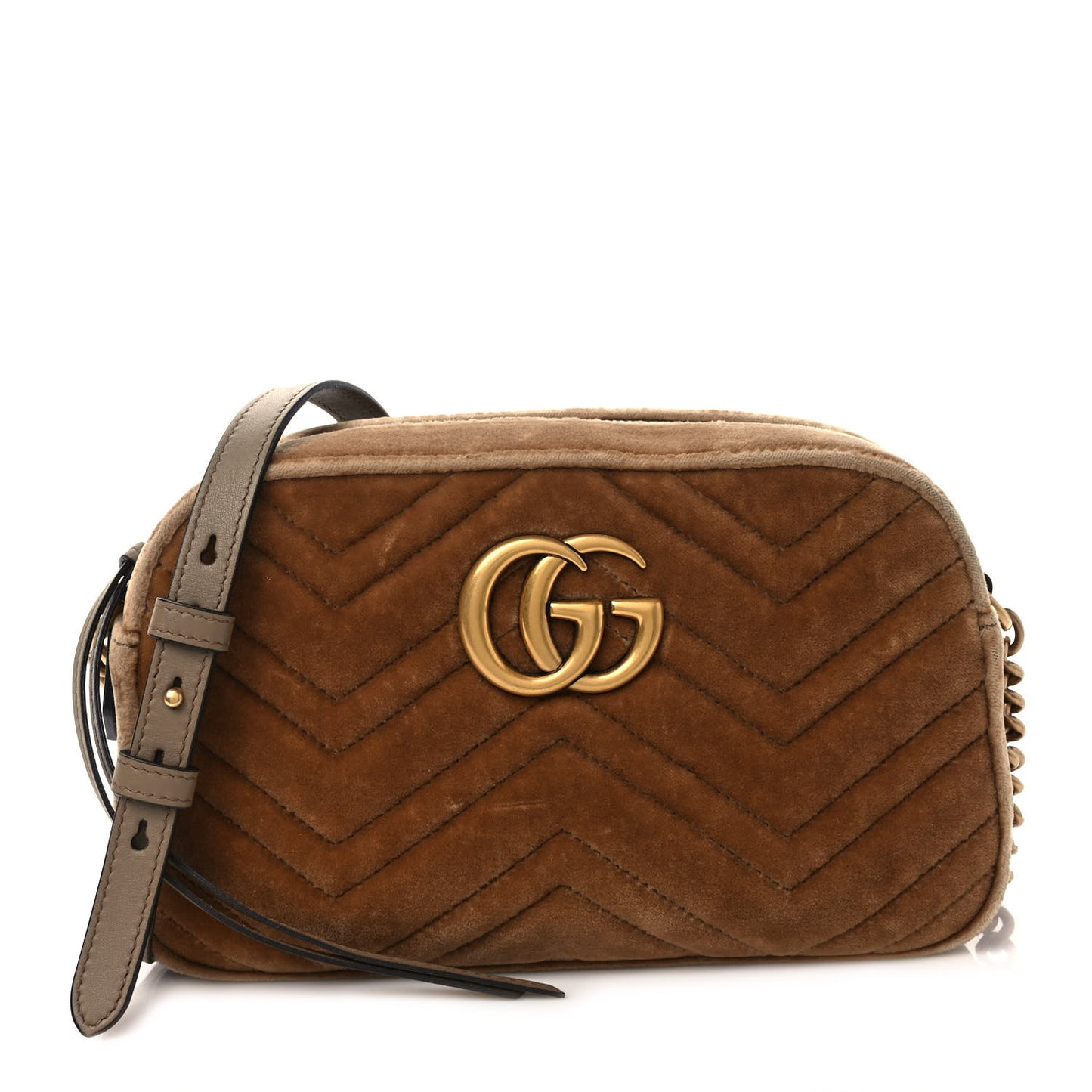 Velvet Matelasse Small GG Marmont Chain Shoulder Bag Taupe