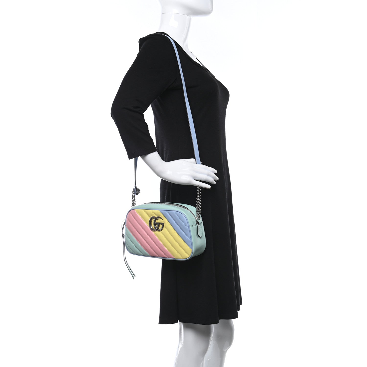 Gucci Calfskin Matelasse Diagonal Small GG Marmont Chain Shoulder Bag Multicolor Pastel 2 of 11