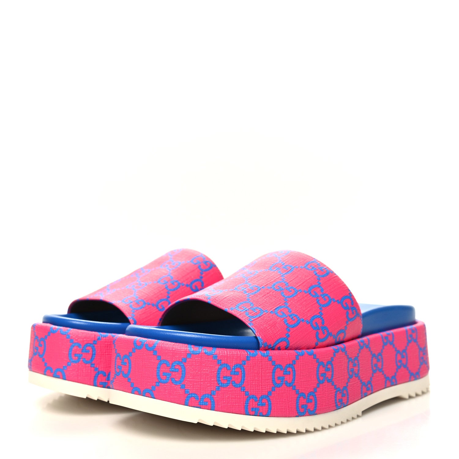 Gucci GG Supreme Joy Monogram Angelina Platform Slide Sandals 36.5 Fuxia Blue 3 of 8