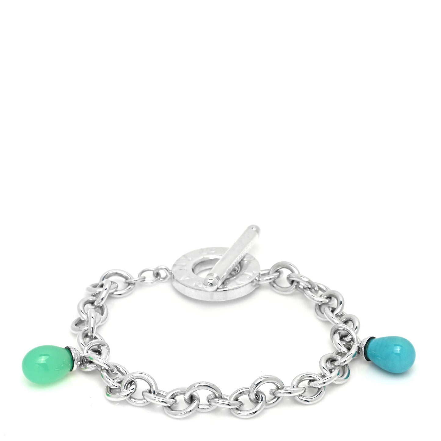 Sterling Silver Turquoise Chalcedony Charm Toggle Bracelet