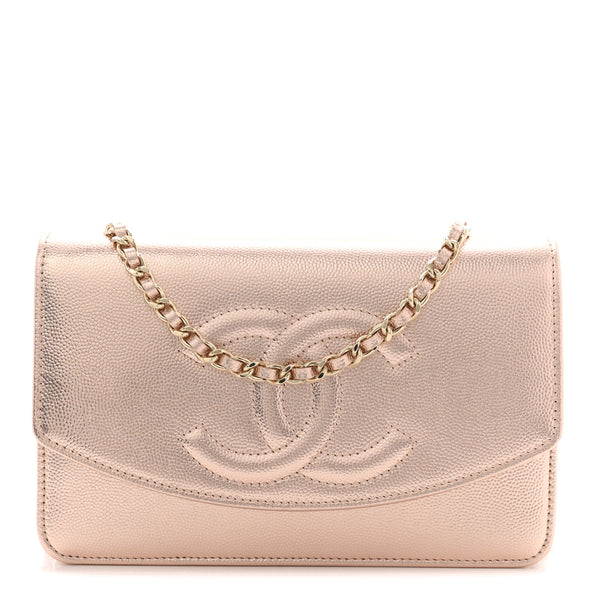 Chanel Metallic Caviar Timeless CC Wallet On Chain WOC Copper