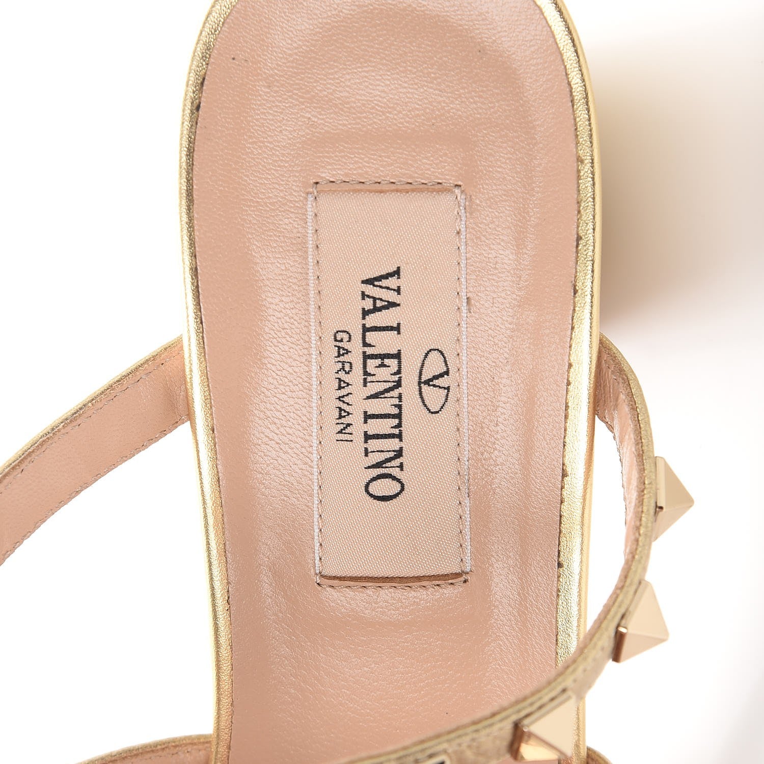 Valentino Garavani Metallic Pebbled Calfskin Rockstud 60mm Caged Slide Sandals 37 Skin 9 of 11