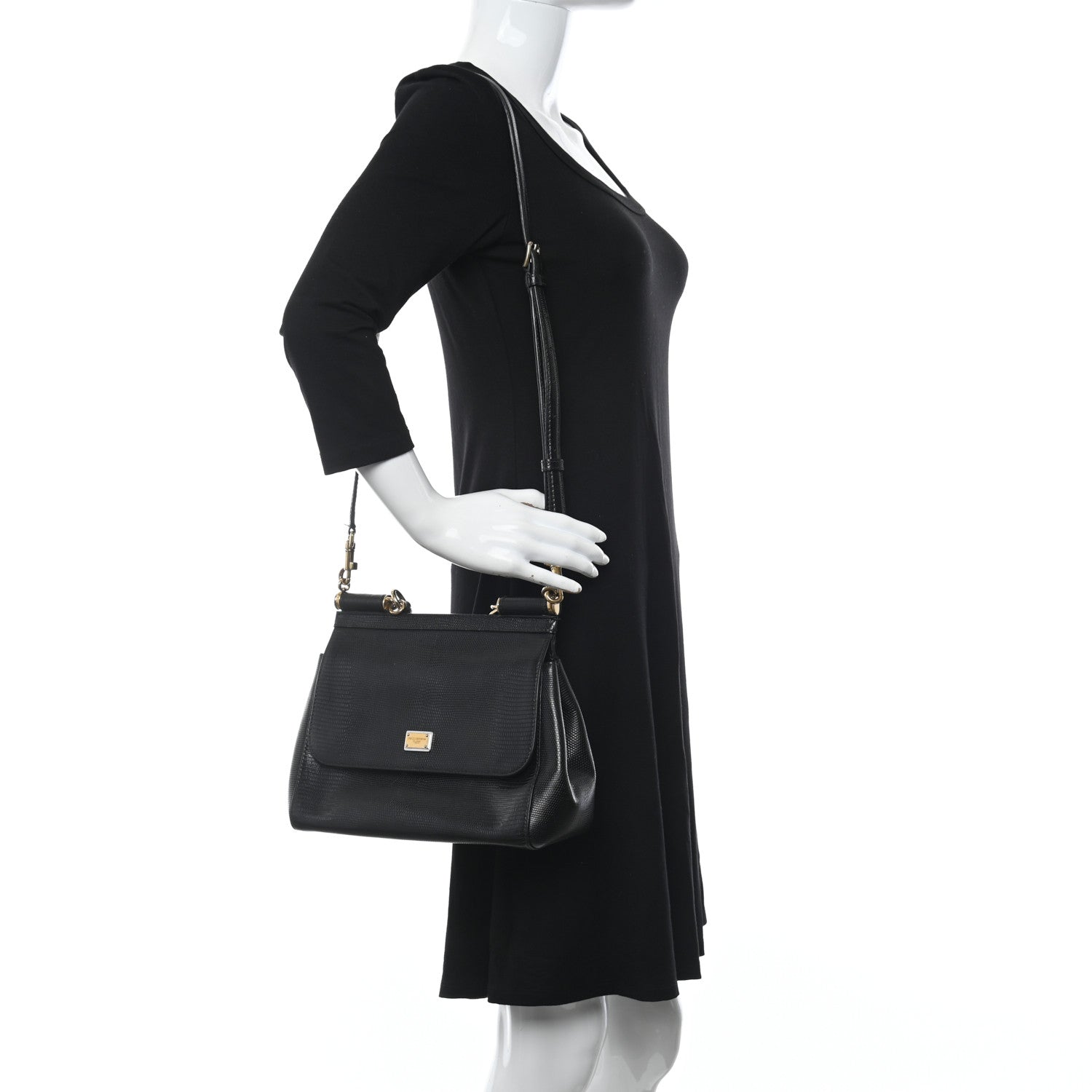 Dolce & Gabbana Iguana Calfskin Embossed Medium Miss Sicily Satchel Black 2 of 12