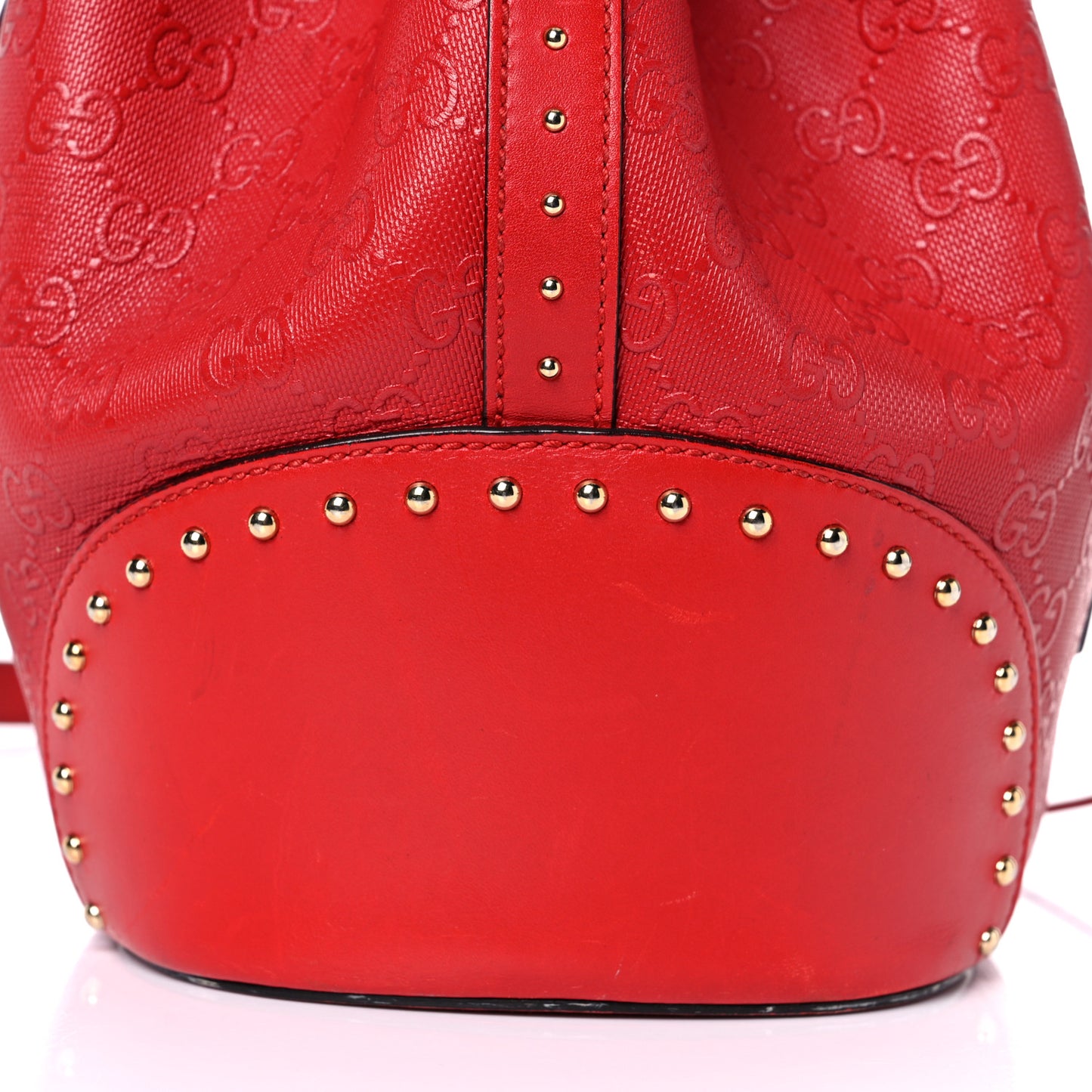 Bright Diamante GG Monogram Studded Medium Bucket Bag Red
