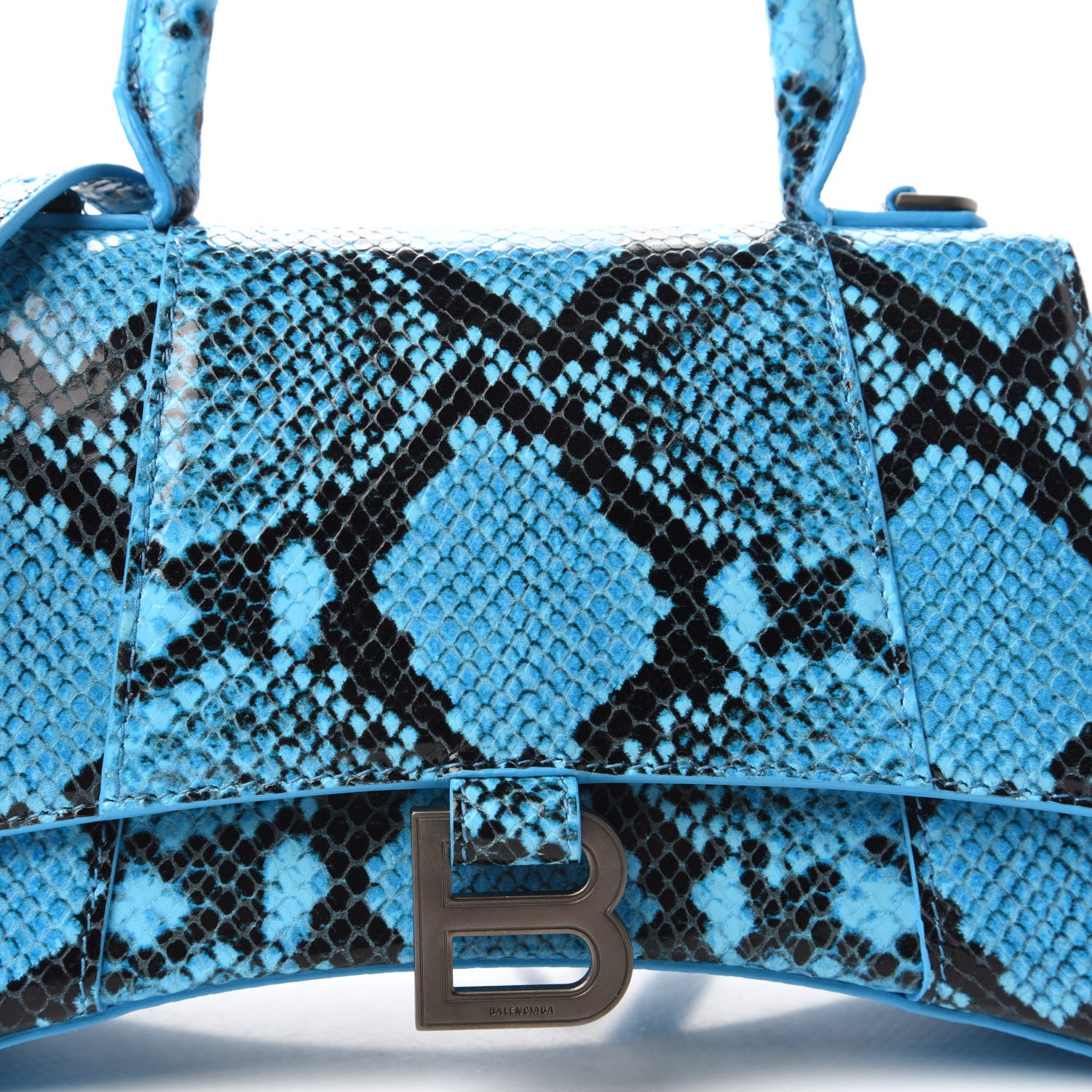 Balenciaga Shiny Calfskin Python Effect Small Hourglass Top Handle Bag Azur Black 10 of 10