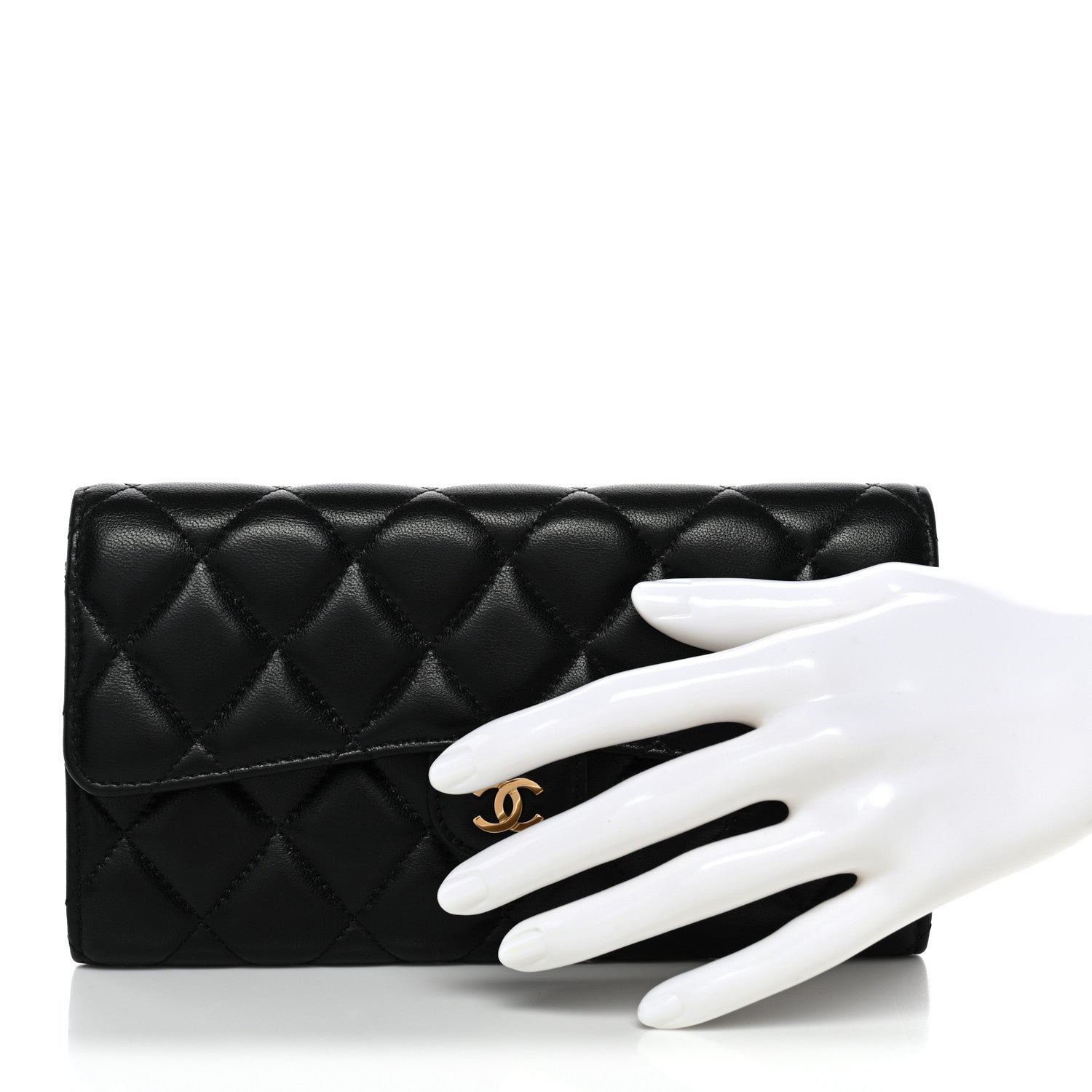Chanel Lambskin Quilted Large Gusset Flap Wallet Black 2 of 12