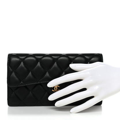 Chanel Lambskin Quilted Large Gusset Flap Wallet Black 2 of 12