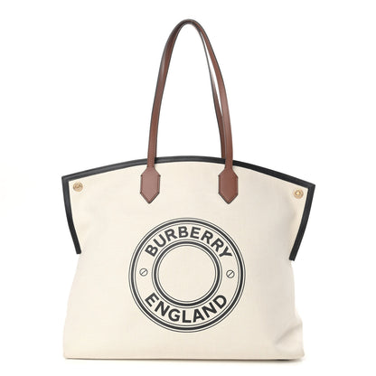 Burberry Cotton Canvas Calfskin Large Society Tote Bag Natural 1 of 11