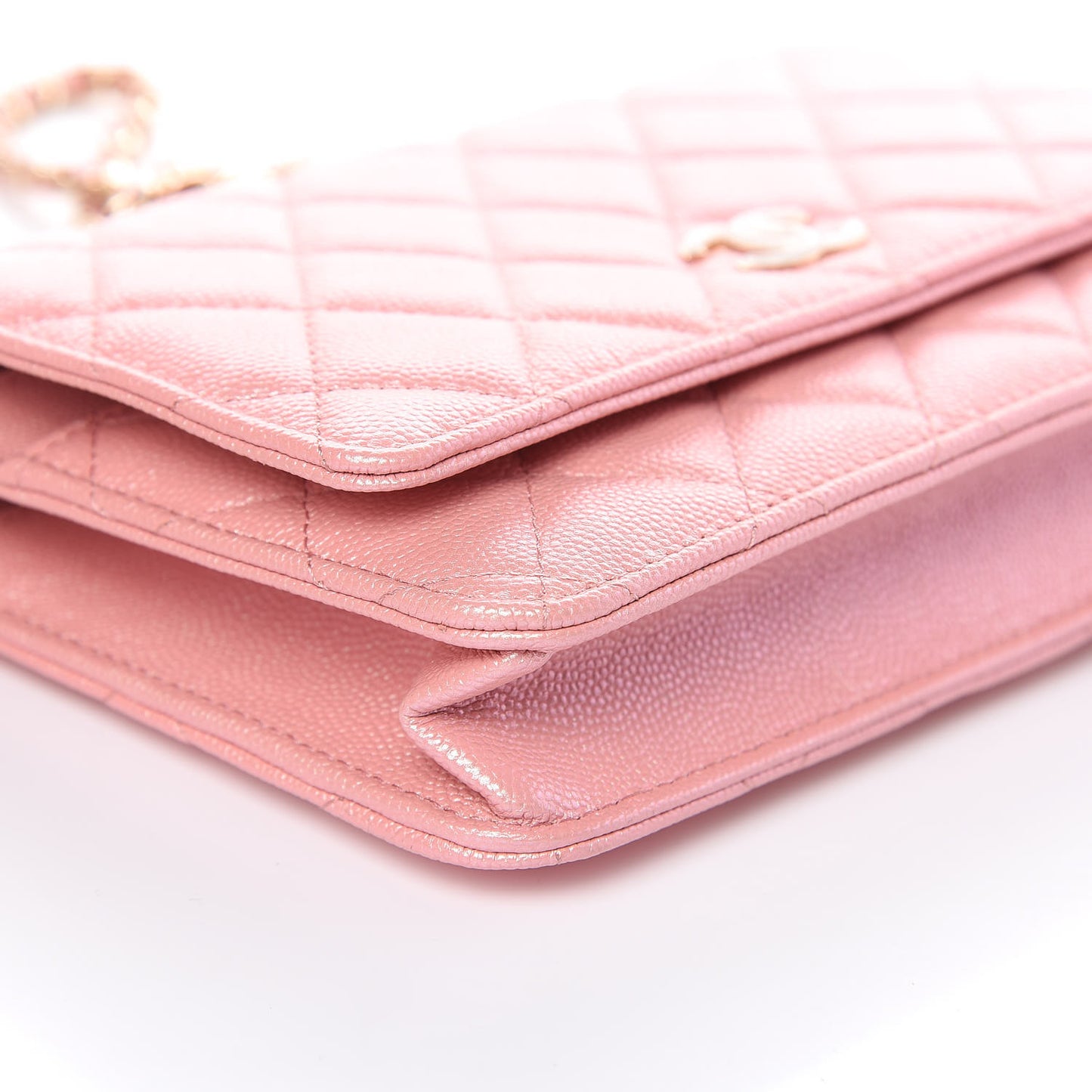 Iridescent Caviar Quilted Wallet on Chain WOC Pink