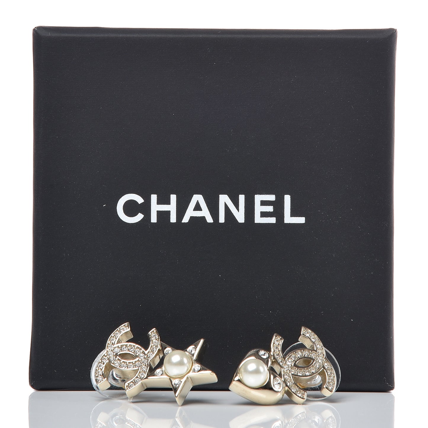 Crystal Pearl Charming Winter CC Star Heart Earrings Gold