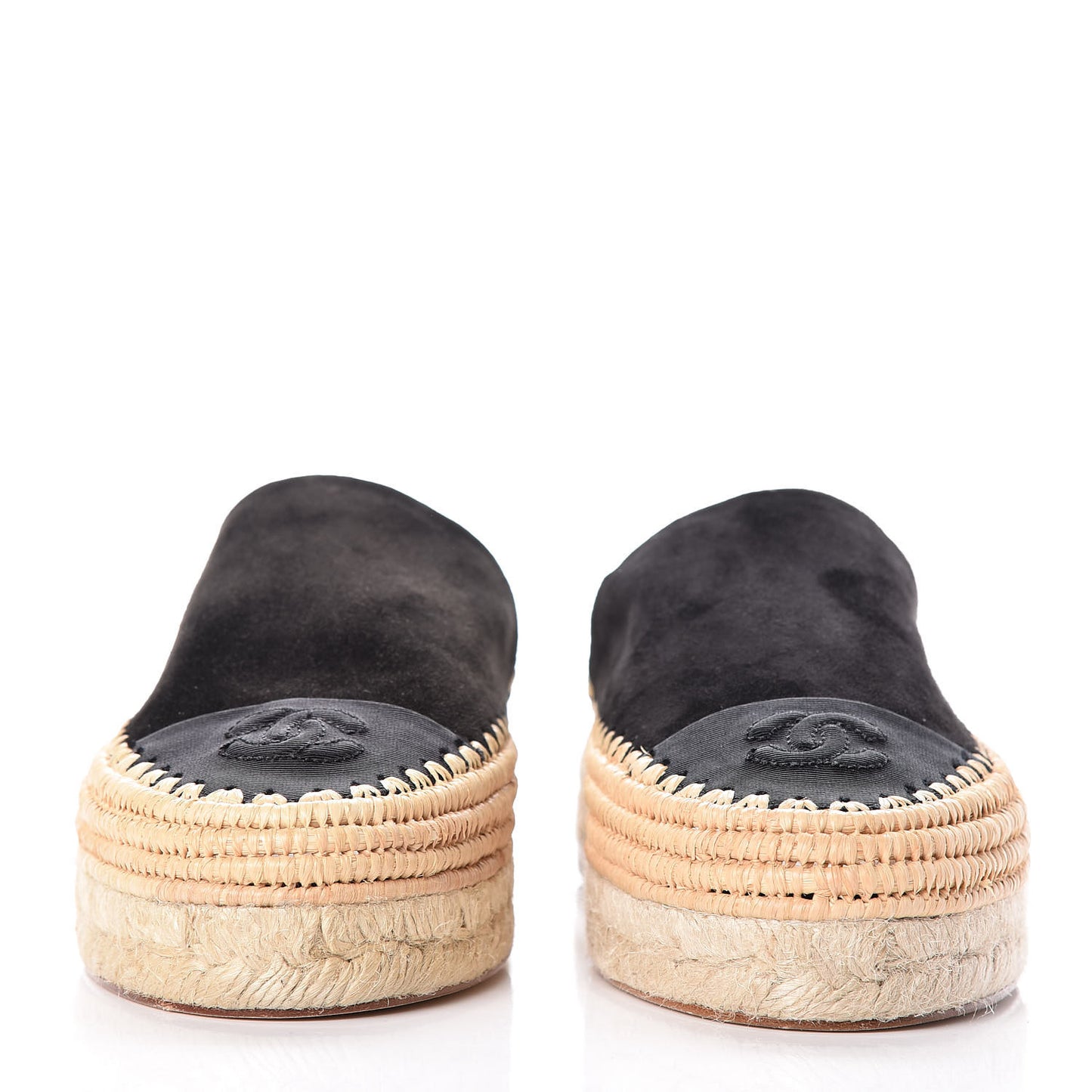 Suede Grosgrain CC Espadrille Mules 37 Black