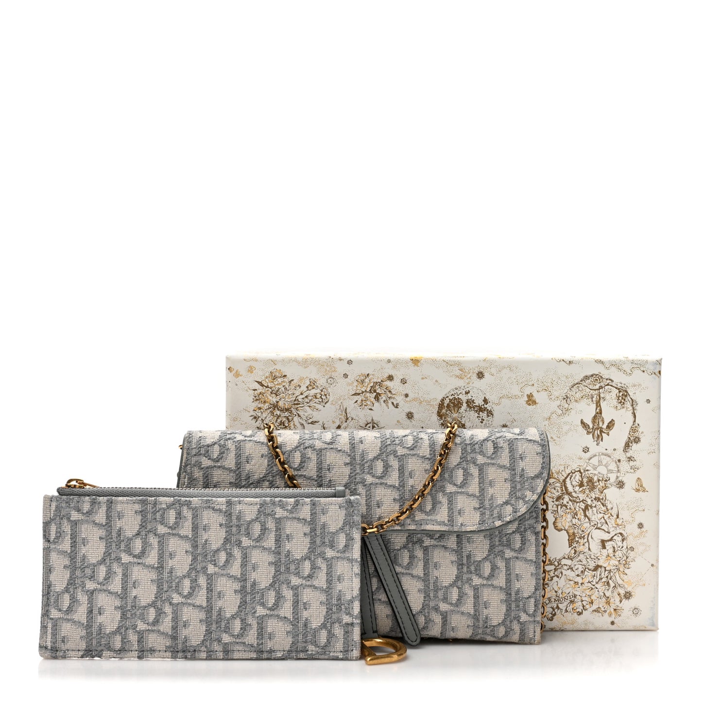 Oblique Saddle Chain Long Wallet Grey