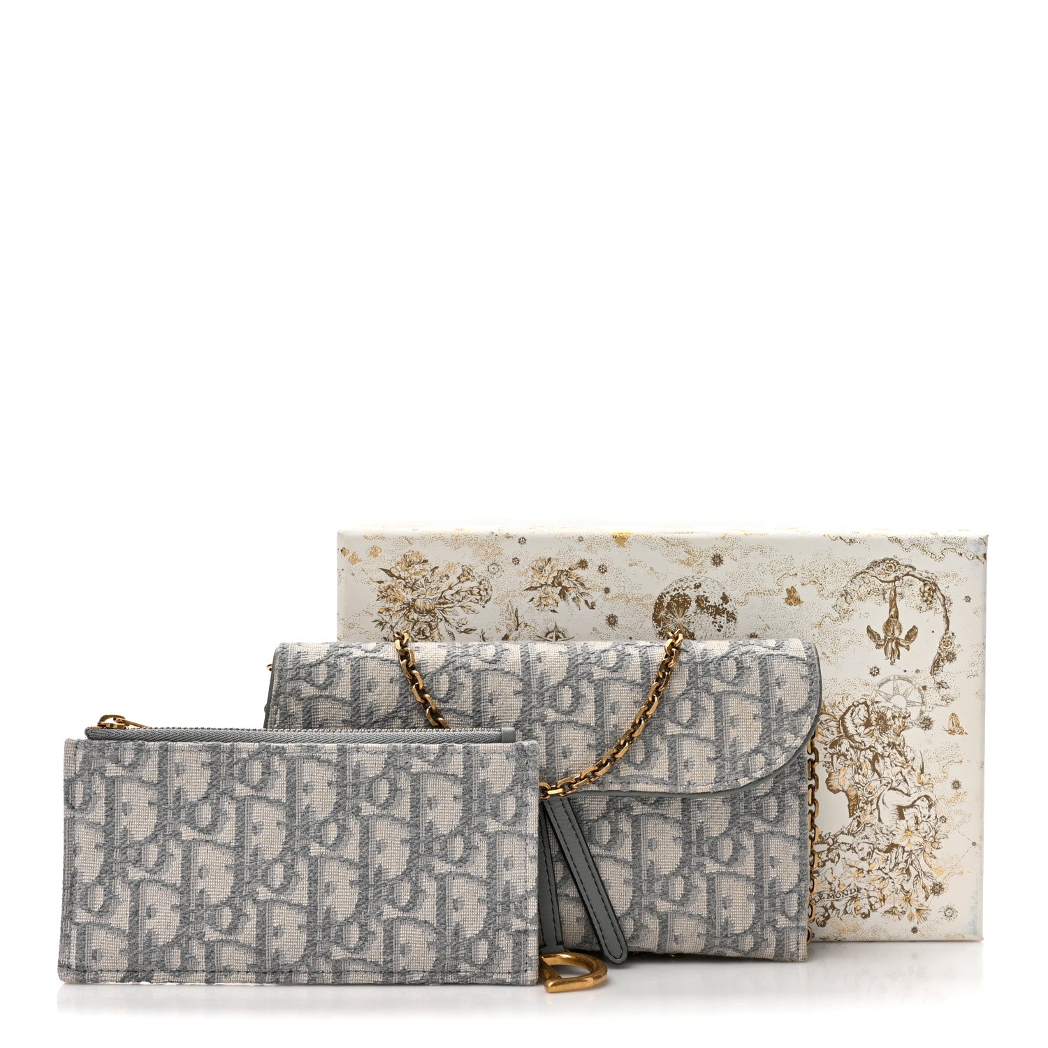 Christian Dior Oblique Saddle Chain Long Wallet Grey 12 of 12