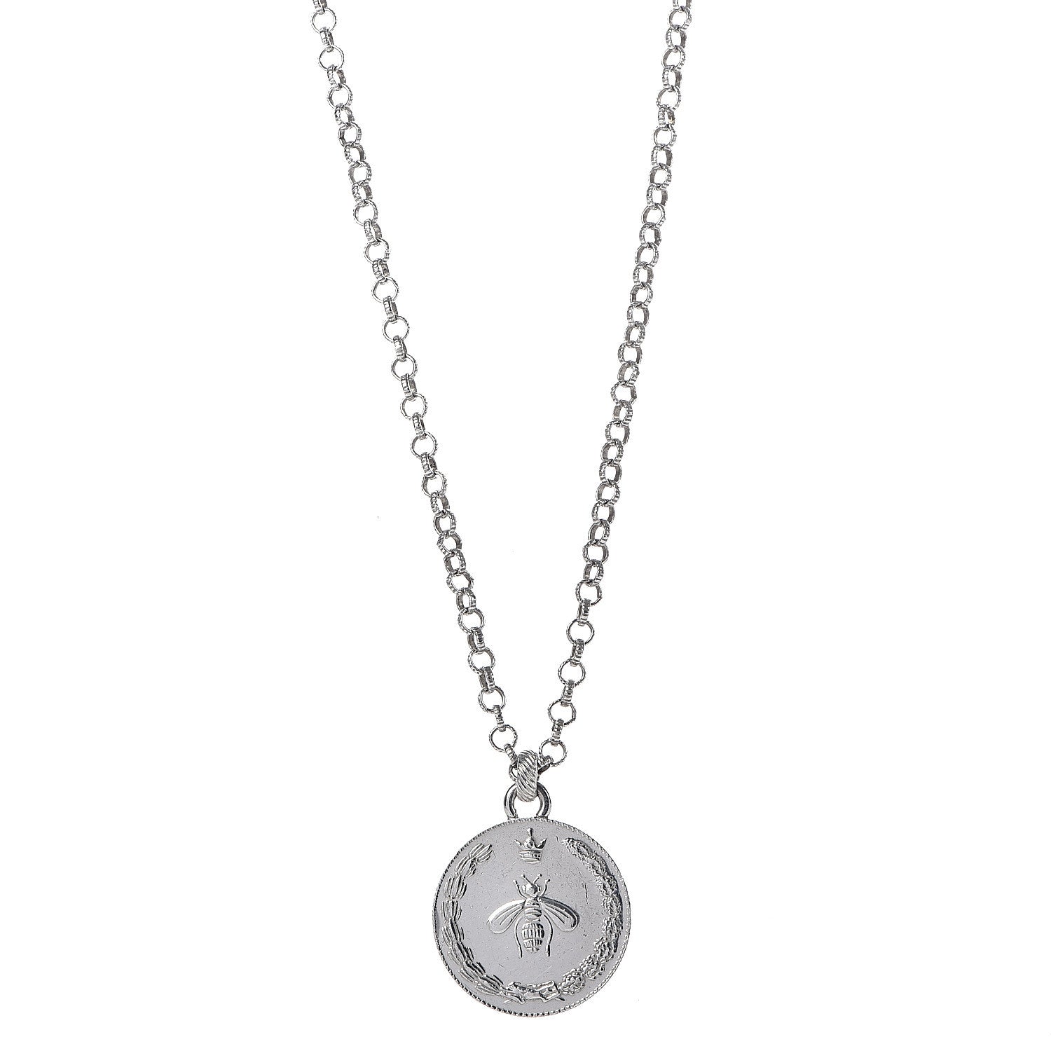 Gucci Sterling Silver Reversible Bee Coin Medallion Pendant Necklace 1 of 7