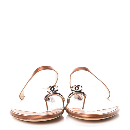 Chanel Metallic Calfskin CC Toe Ring Sandals 38 Bronze 2 of 19